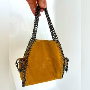 Chain-Embellished Leather Handbag, made in Italy